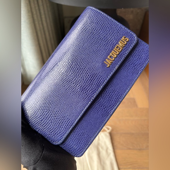 Jacquemus Dark Blue Lizard Embosed Leather Le Riveira Shoulder Bag - Picture 4 of 13